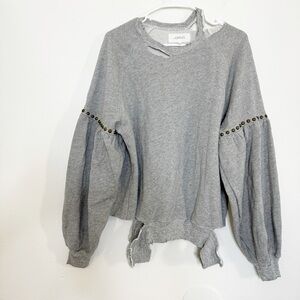 Distressed THE GREAT sweatshirt With Studded Sleeves Large